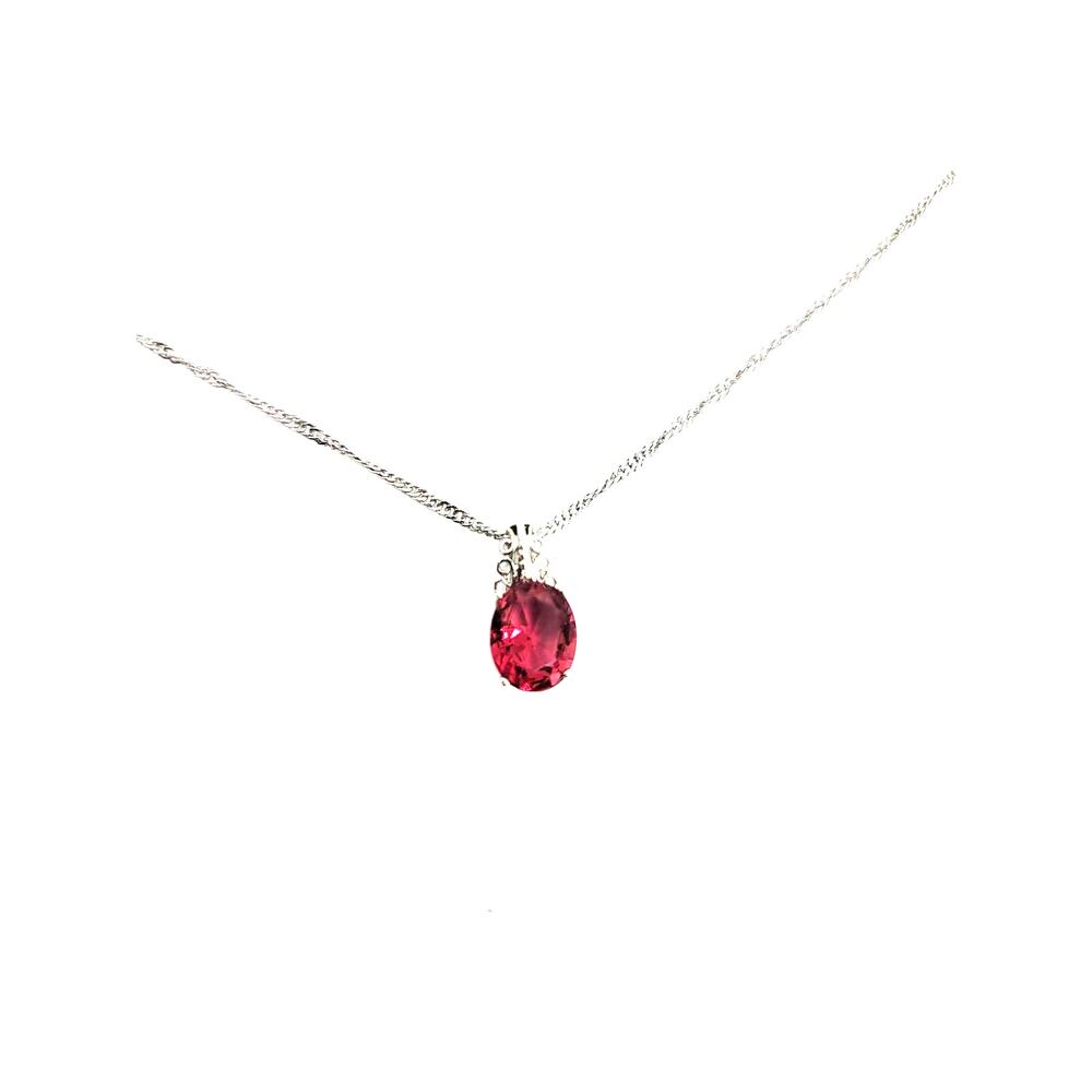 Vintage Pink Round Pendant Silver Necklace Women's Fashion Jewelry - Picture 3 of 6